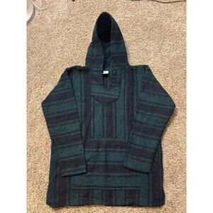 Vintage Delmax Mexican Baja Hoodies Woven Poncho Pullover Mens Size Medium